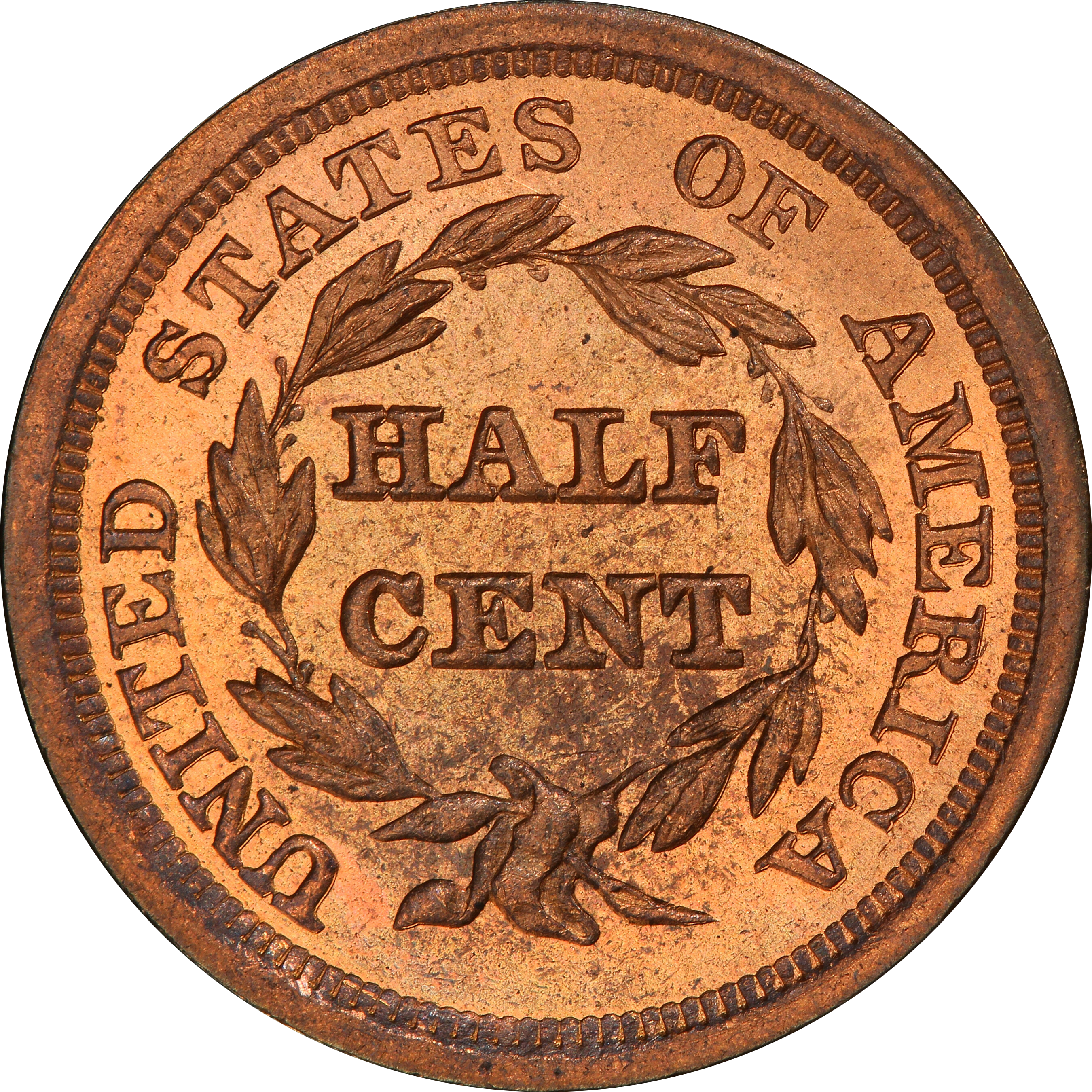 1857 Braided Hair Half Cent AU Details Reverse Environmental Damage S454