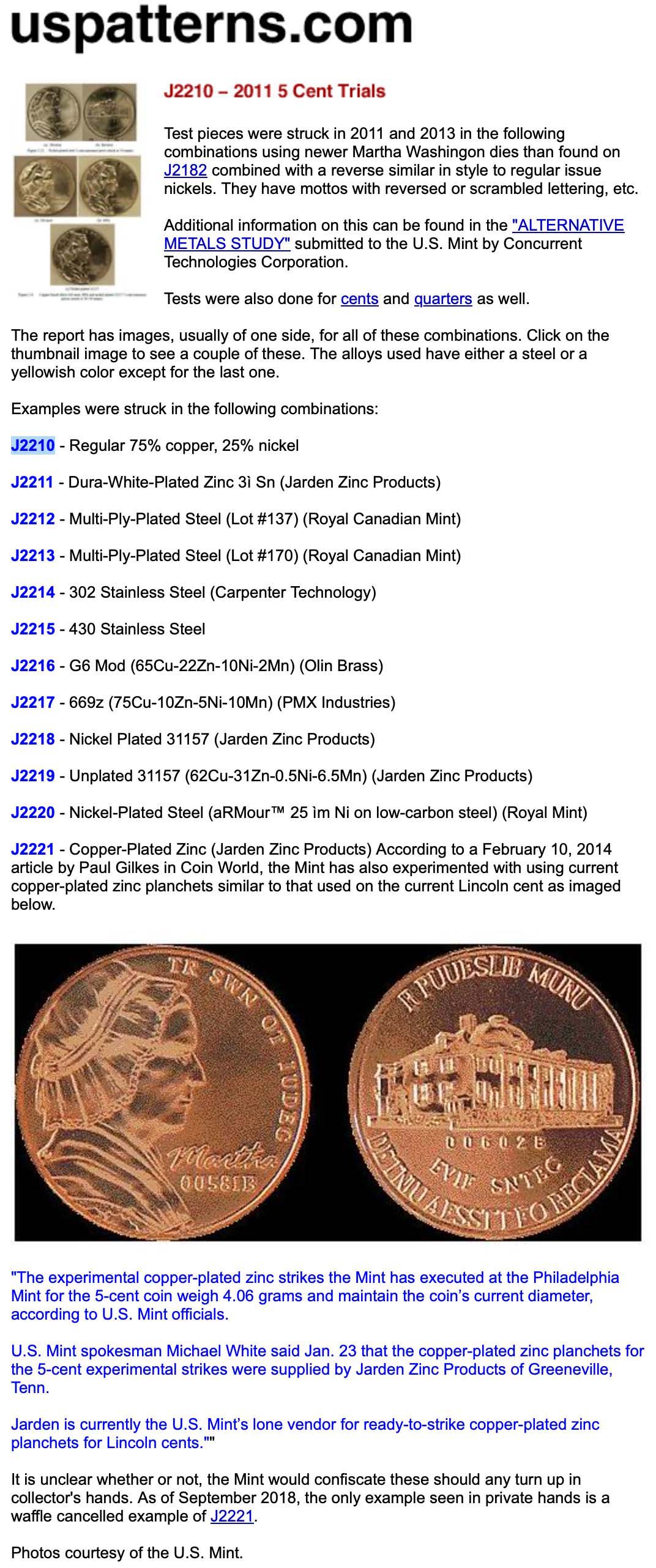 Unique Pair of Judd 2210 Martha Washington 5¢ Test Pieces