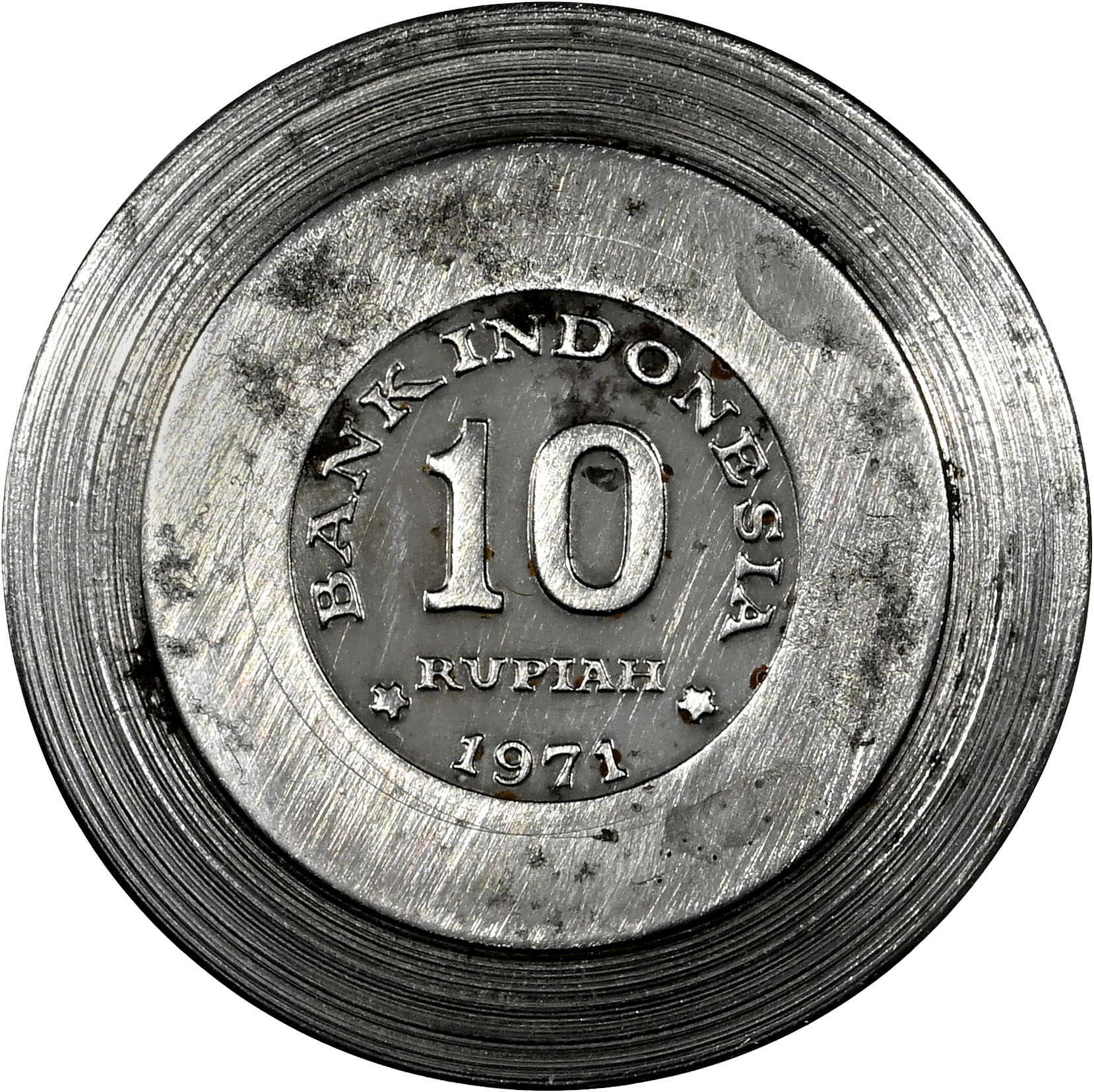 Indonesia 1971 10 Rupiah obv hub